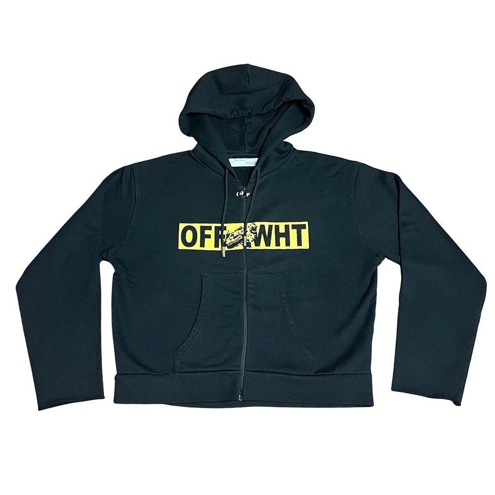 Off-White Virgil Abloh Black Yellow Arrows Zip Up Hoodie Mens Med FLAWED